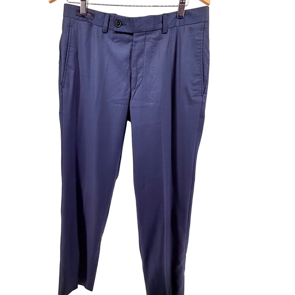 Ted Baker Jefferson Pants Mens 32R Blue Wool Dress Trousers Flat Front